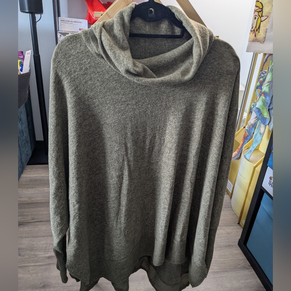 ZENANA Sweater Poncho Dark Green/Brown - Size 2X NWT